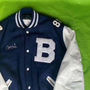 Navy and White Varsity Jacket with Letter B